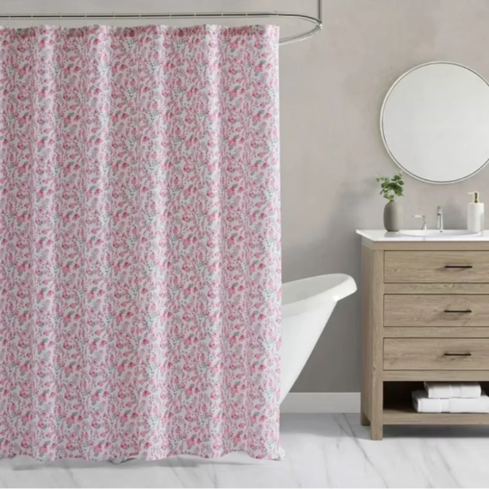Draper James 15-Piece Bath Set Pink Floral Shower Curtain Soap Dispenser Tumbler